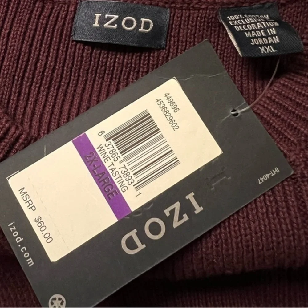 Izod Men’s Pullover Crewneck Sweater‎ Wine Tasting Size 2XL NEW